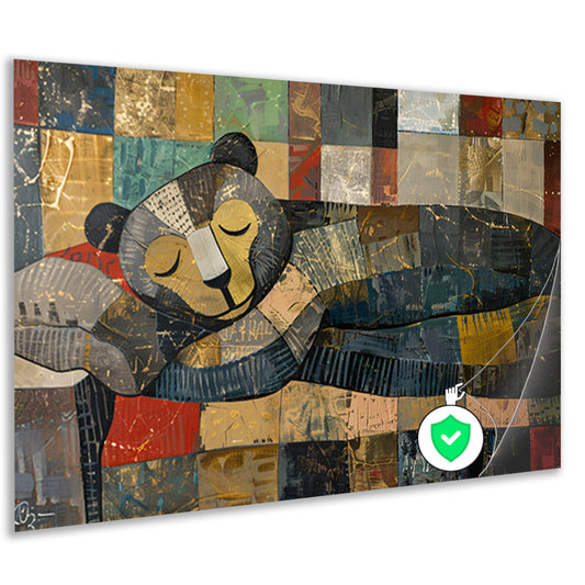 Slapende beer op kleurrijke lappendeken poster