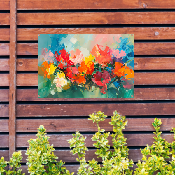 Kleurrijke abstracte bloemenpracht in expressieve stijl tuinposter