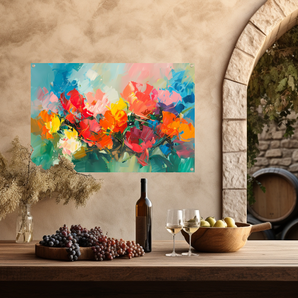 Kleurrijke abstracte bloemenpracht in expressieve stijl tuinposter