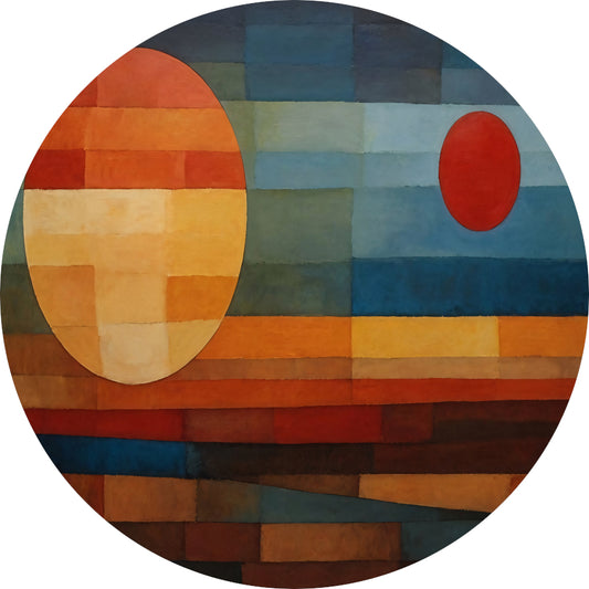 Geometrische Weerspiegeling van Zonsondergang en Nacht aluminium muurcirkel