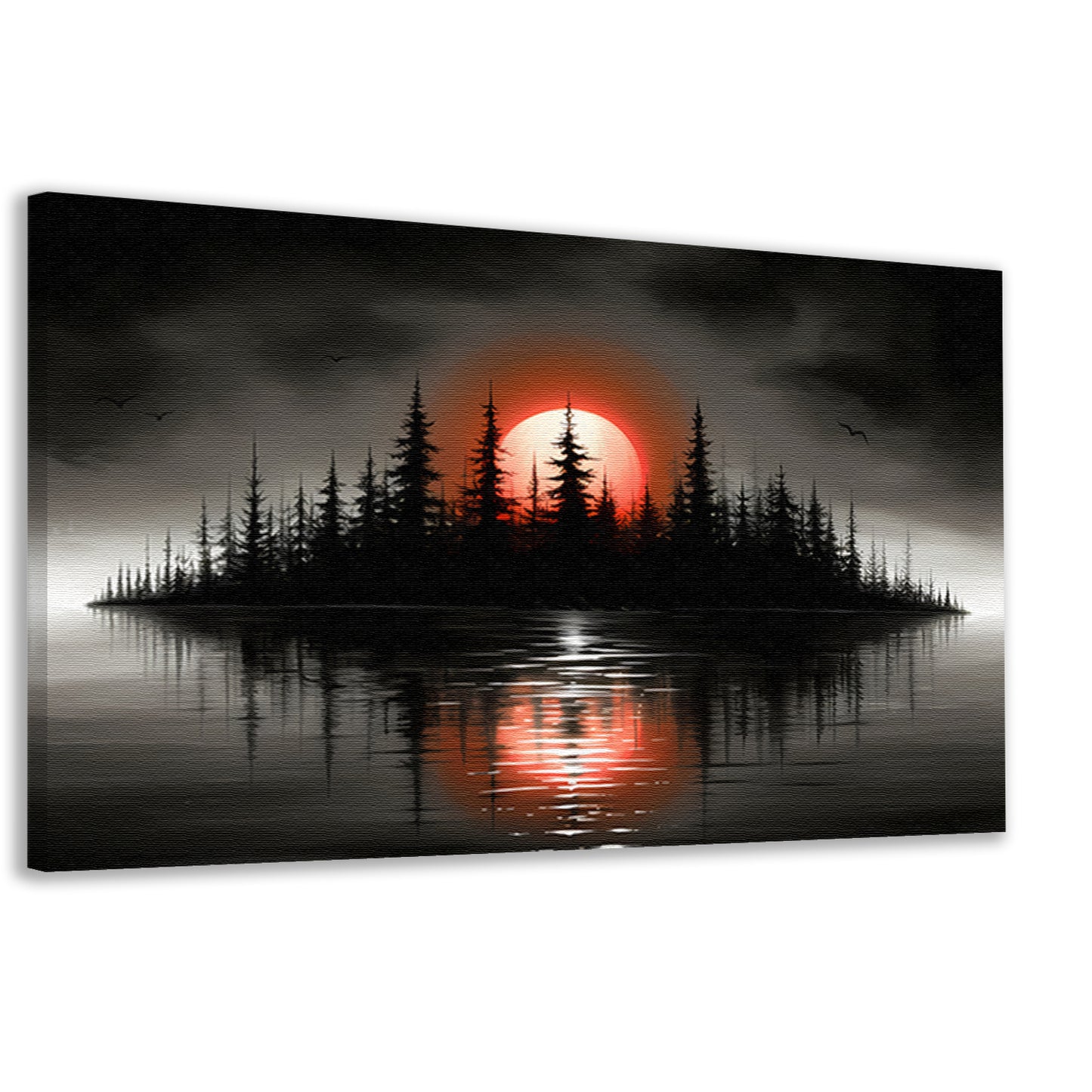 Minimalistisch schilderij van silhouet eiland en zonsopgang canvas