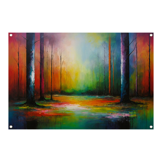 Dans van kleur in zonlicht bos tuinposter