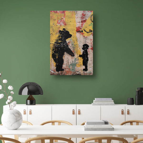 Zwart-wit street art beer en kind canvas