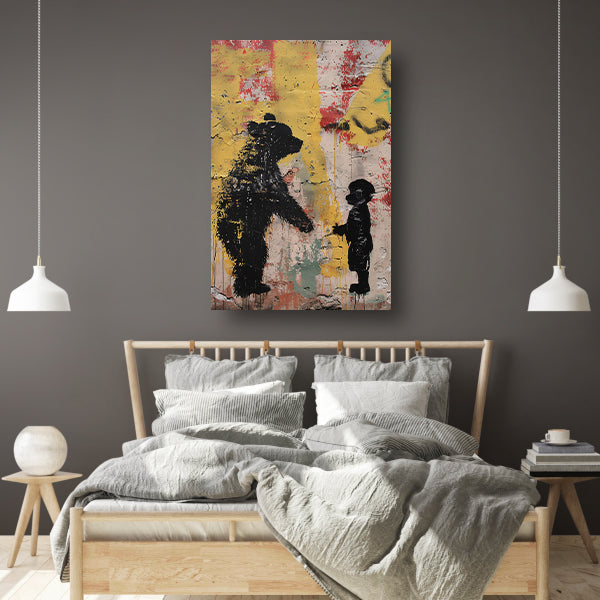 Zwart-wit street art beer en kind canvas
