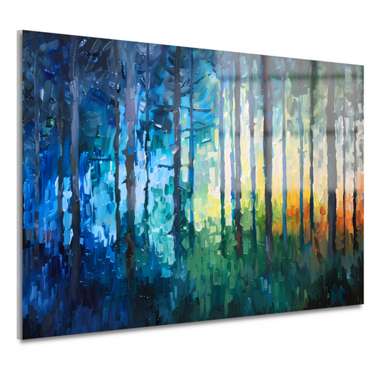 Abstract expressionistisch bos in kleurrijke olieverf acrylglas
