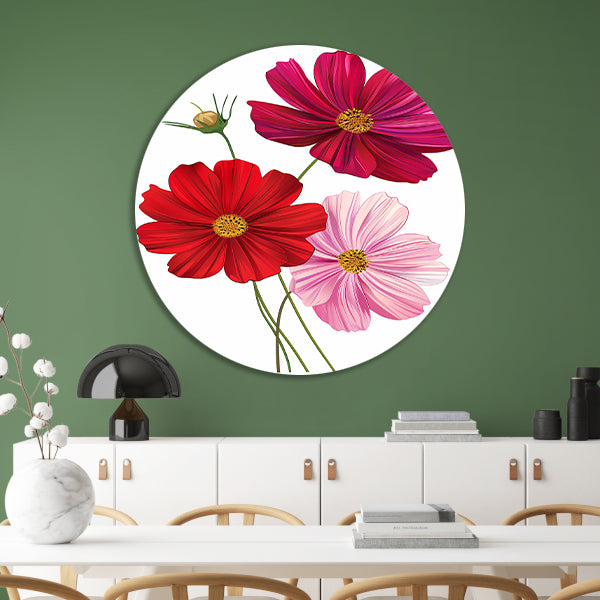 Drie Kosmosbloemen in zachte kleuren forex muurcirkel