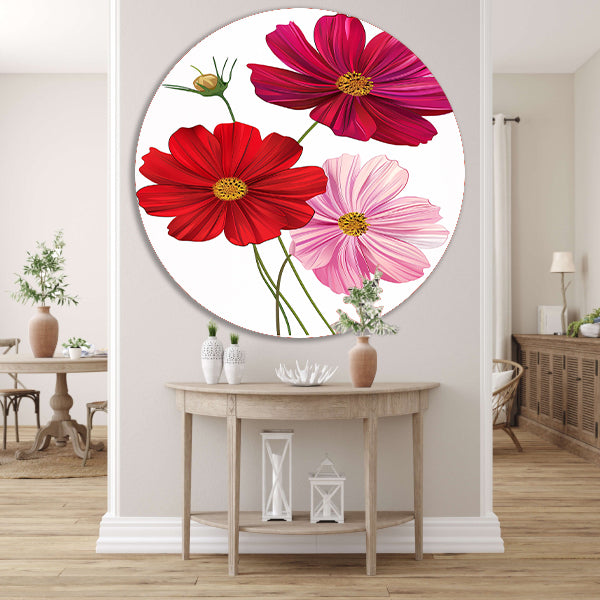 Drie Kosmosbloemen in zachte kleuren forex muurcirkel