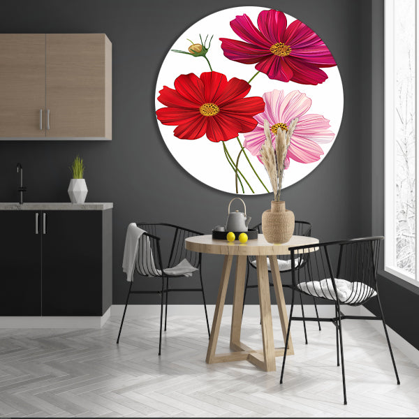 Drie Kosmosbloemen in zachte kleuren forex muurcirkel