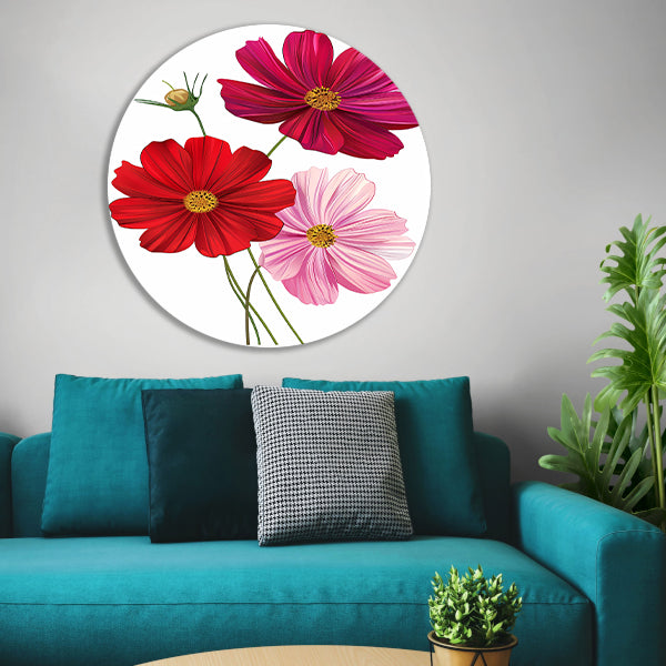 Drie Kosmosbloemen in zachte kleuren forex muurcirkel