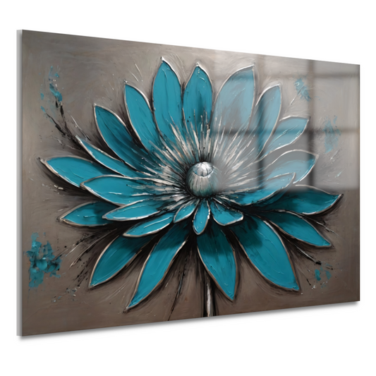 Turkooise Bloem met Zilveren Accenten acrylglas