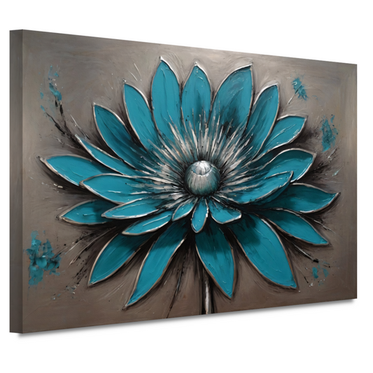 Turkooise Bloem met Zilveren Accenten canvas