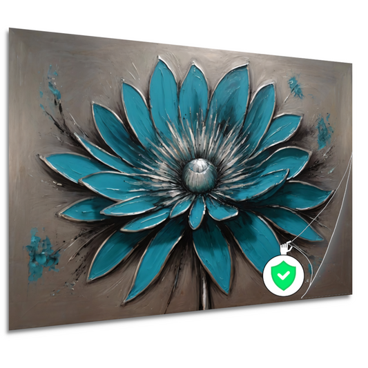 Turkooise Bloem met Zilveren Accenten poster