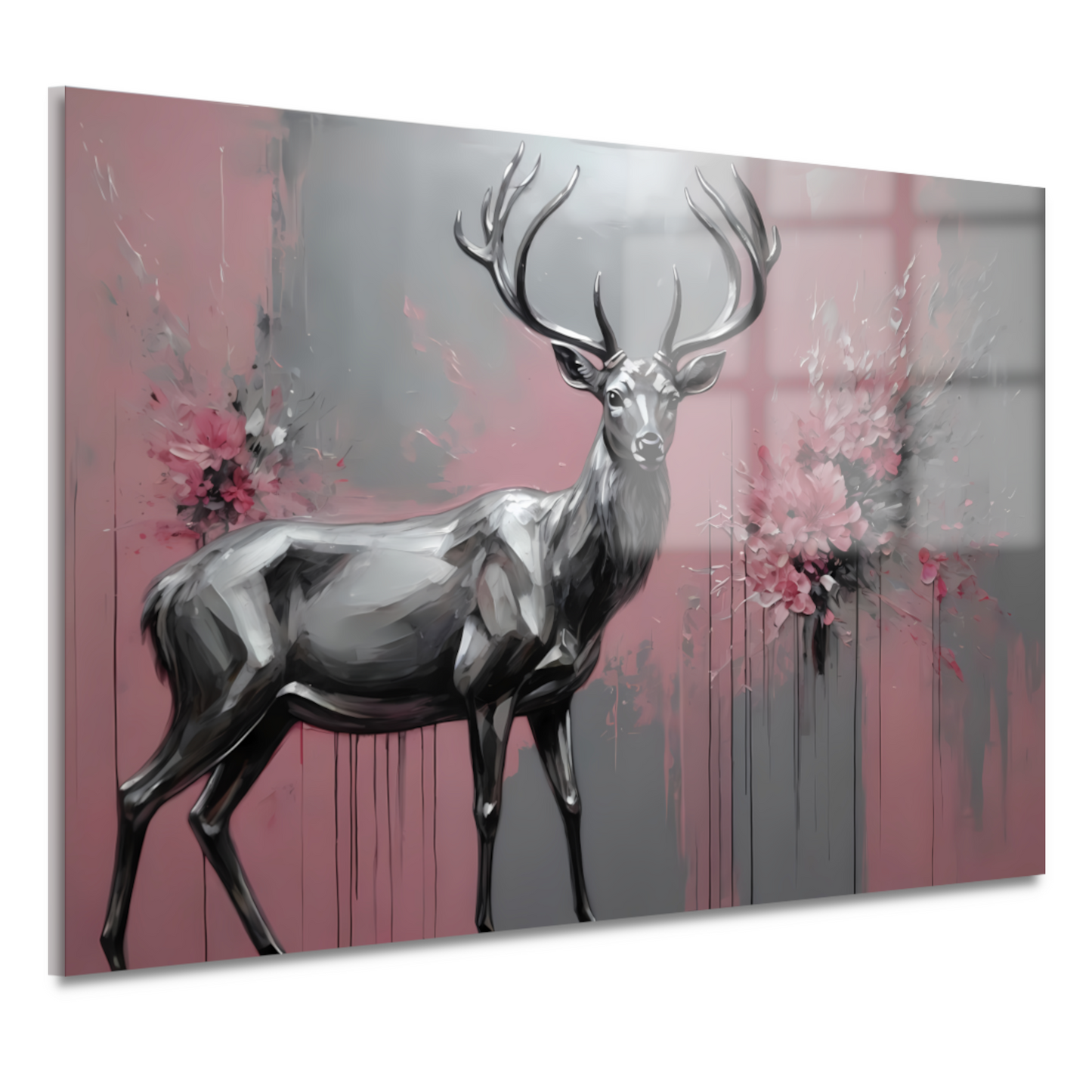 Abstract Zilver Hert in Roze Bloemenveld acrylglas
