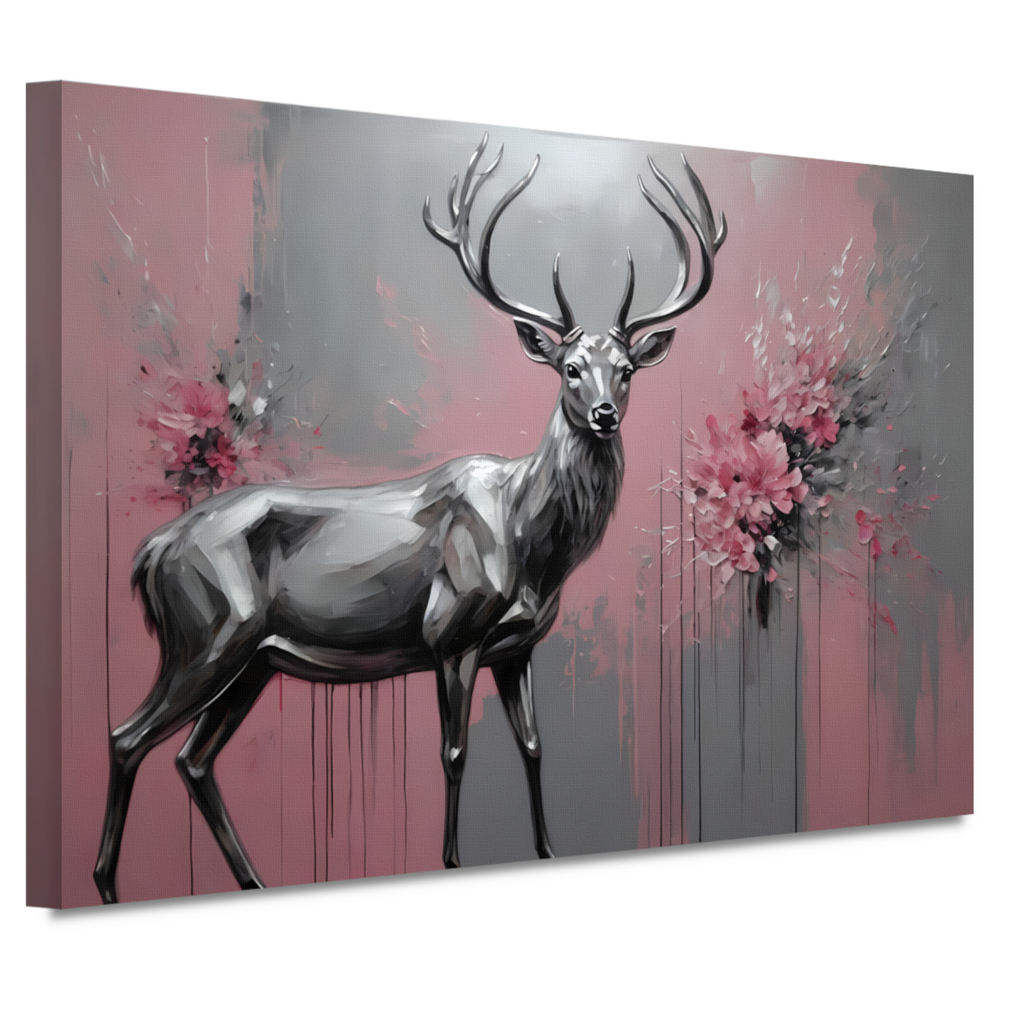 Abstract Zilver Hert in Roze Bloemenveld canvas