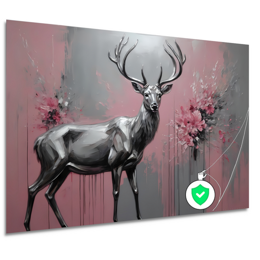 Abstract Zilver Hert in Roze Bloemenveld poster