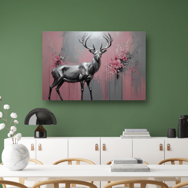 Abstract Zilver Hert in Roze Bloemenveld canvas met baklijst