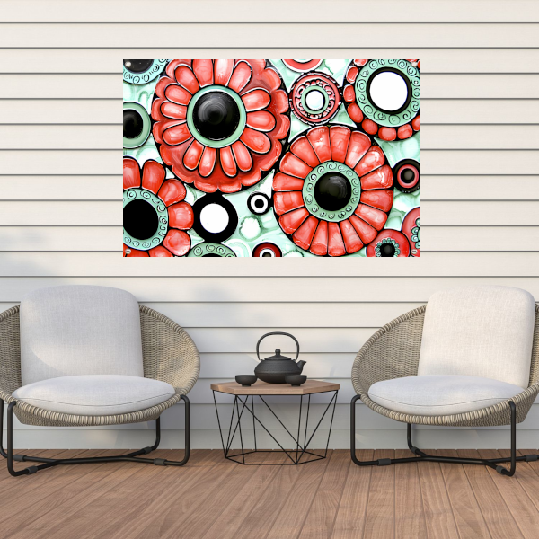 Abstracte bloemen in kleurrijke patronen tuinposter