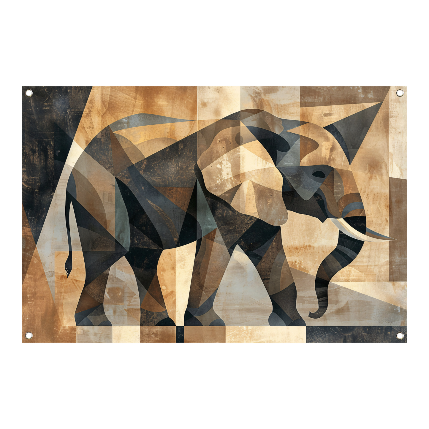 Abstracte Sepia Geometrische Olifant Kunst tuinposter