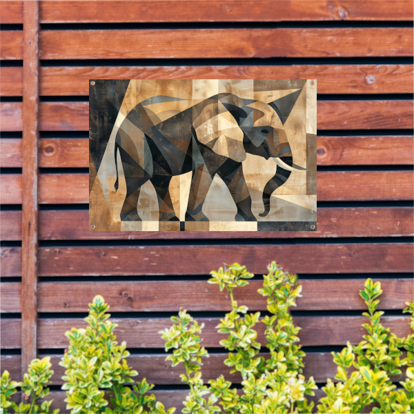 Abstracte Sepia Geometrische Olifant Kunst tuinposter