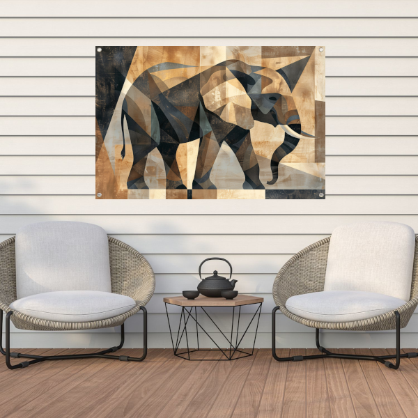 Abstracte Sepia Geometrische Olifant Kunst tuinposter