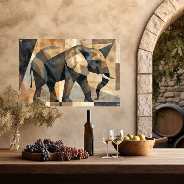 Abstracte Sepia Geometrische Olifant Kunst tuinposter