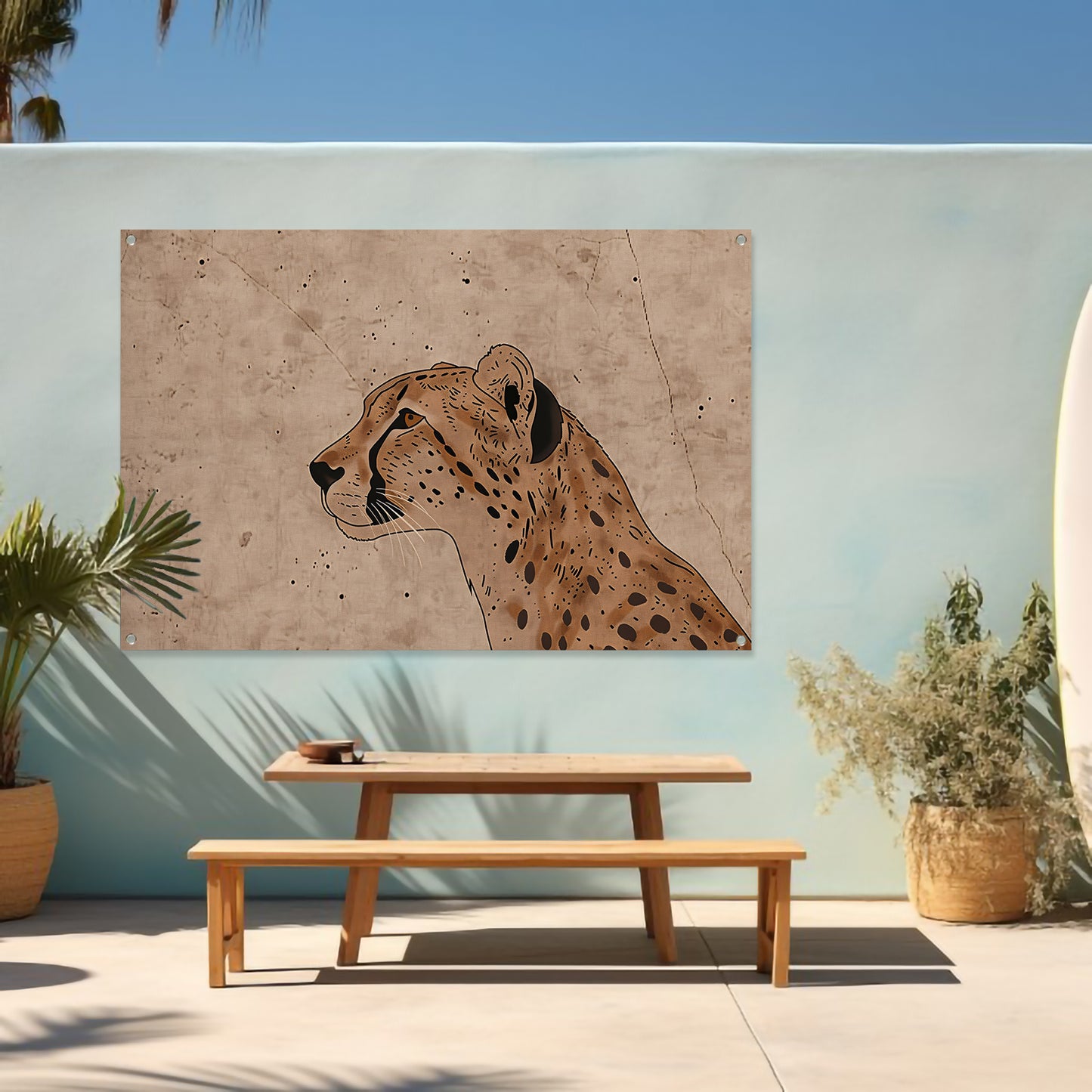 Cheeta kunstwerk met sepia achtergrond tuinposter