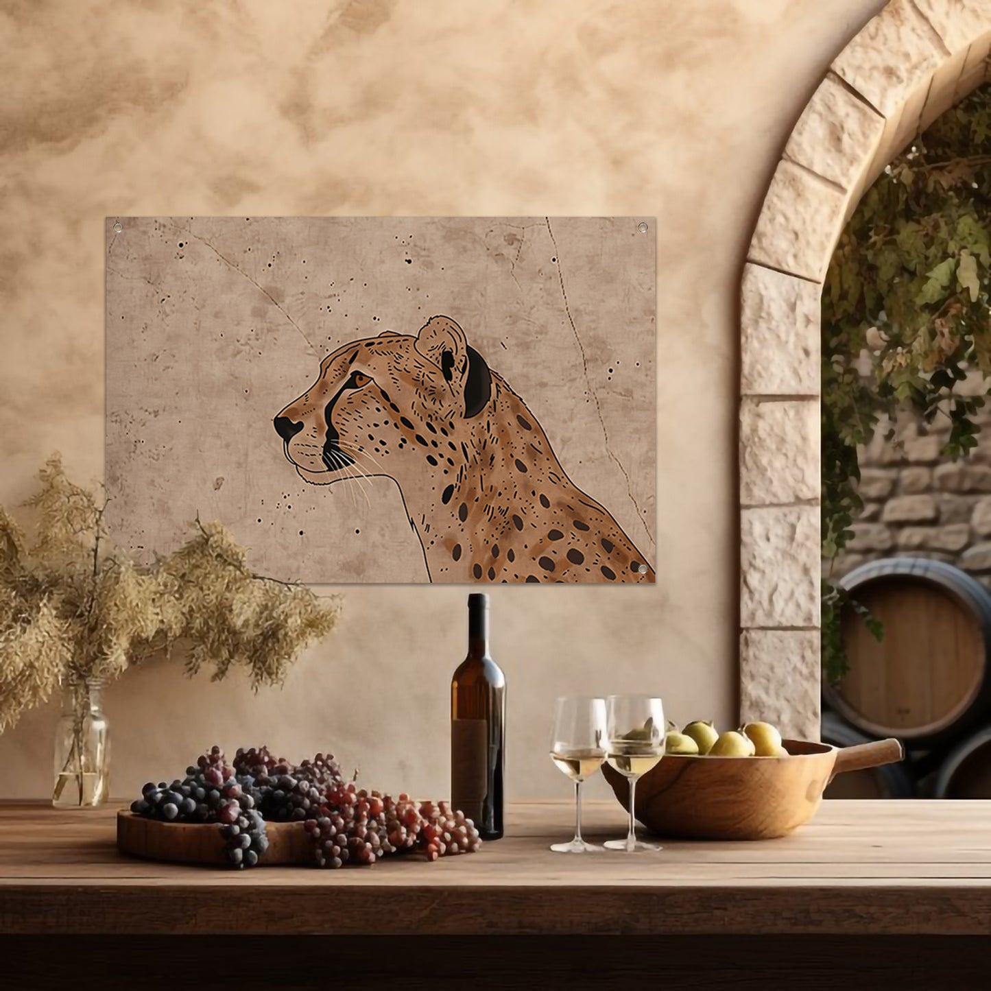 Cheeta kunstwerk met sepia achtergrond tuinposter