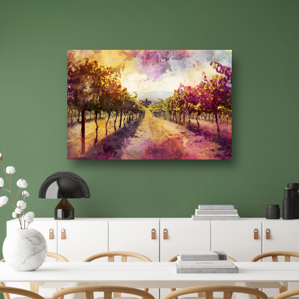 Avondgloed over kleurrijke wijngaard bergen canvas