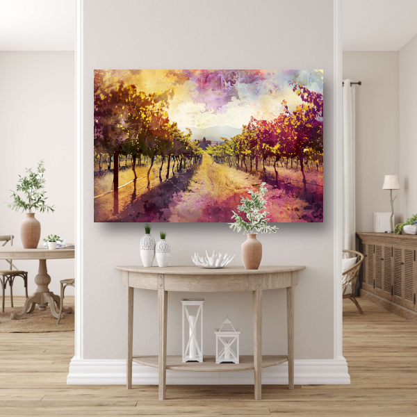Avondgloed over kleurrijke wijngaard bergen canvas