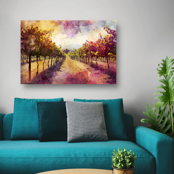 Avondgloed over kleurrijke wijngaard bergen canvas