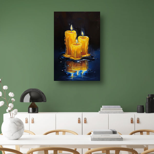 Realistisch schilderij van brandende kaarsen canvas