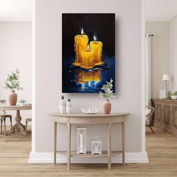 Realistisch schilderij van brandende kaarsen canvas