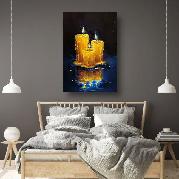 Realistisch schilderij van brandende kaarsen canvas