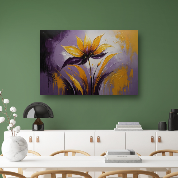 Abstracte Impasto Bloem in Paarse Schakeringen canvas
