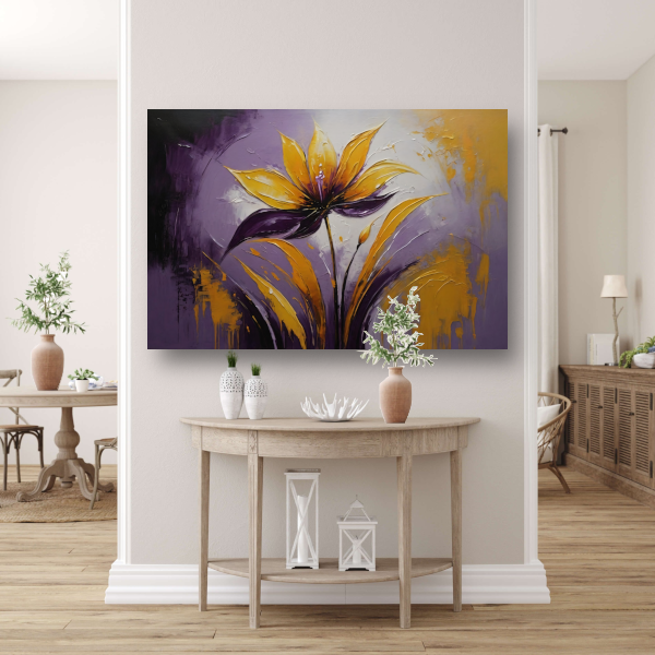 Abstracte Impasto Bloem in Paarse Schakeringen canvas