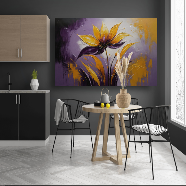 Abstracte Impasto Bloem in Paarse Schakeringen canvas