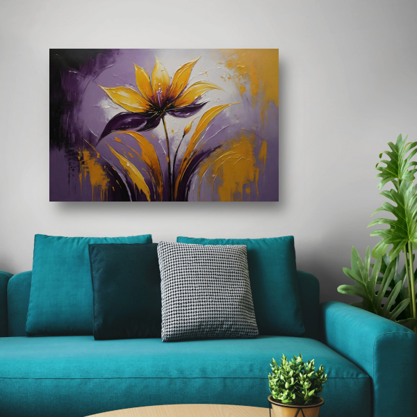 Abstracte Impasto Bloem in Paarse Schakeringen canvas
