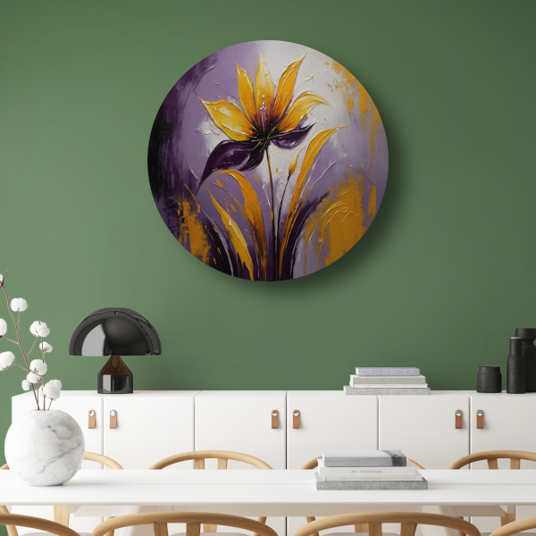 Abstracte Impasto Bloem in Paarse Schakeringen forex muurcirkel