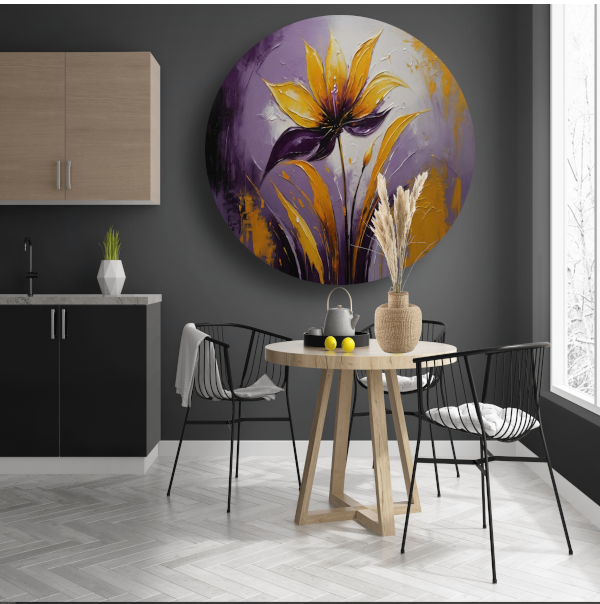 Abstracte Impasto Bloem in Paarse Schakeringen forex muurcirkel