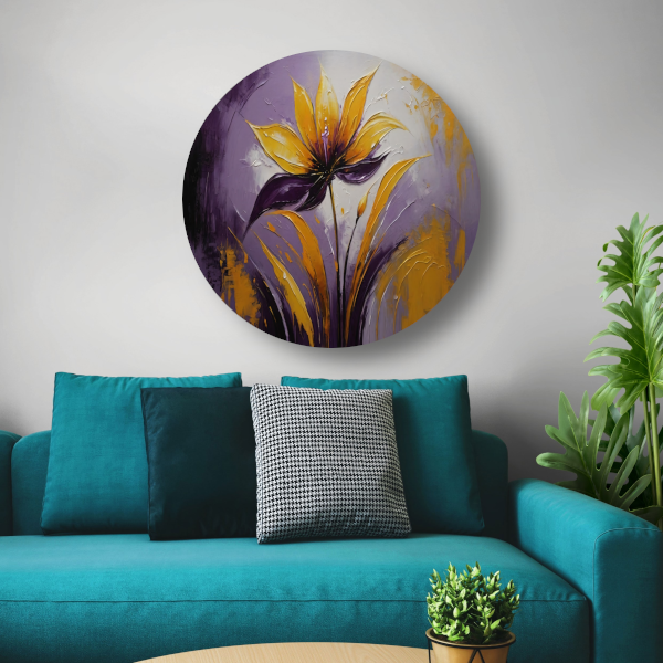 Abstracte Impasto Bloem in Paarse Schakeringen forex muurcirkel