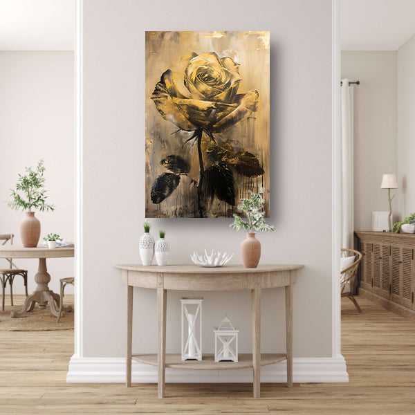Abstracte Gouden Roos op Beige Achtergrond canvas