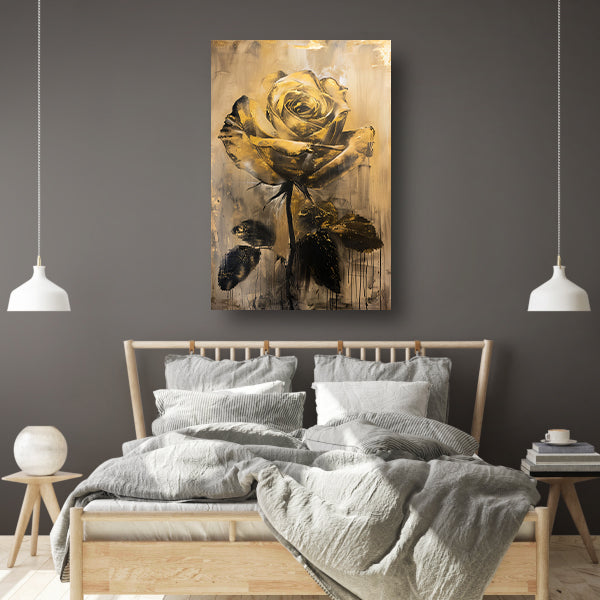 Abstracte Gouden Roos op Beige Achtergrond canvas