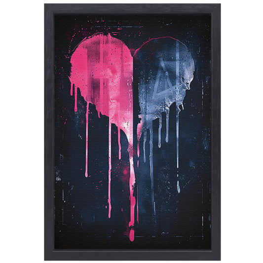 Abstract Gebroken Hart met Druipende Verf canvas met baklijst