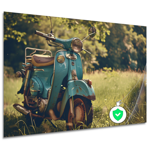 Minimalistische Scooter in Grasveld poster