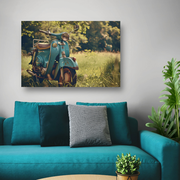 Minimalistische Scooter in Grasveld poster