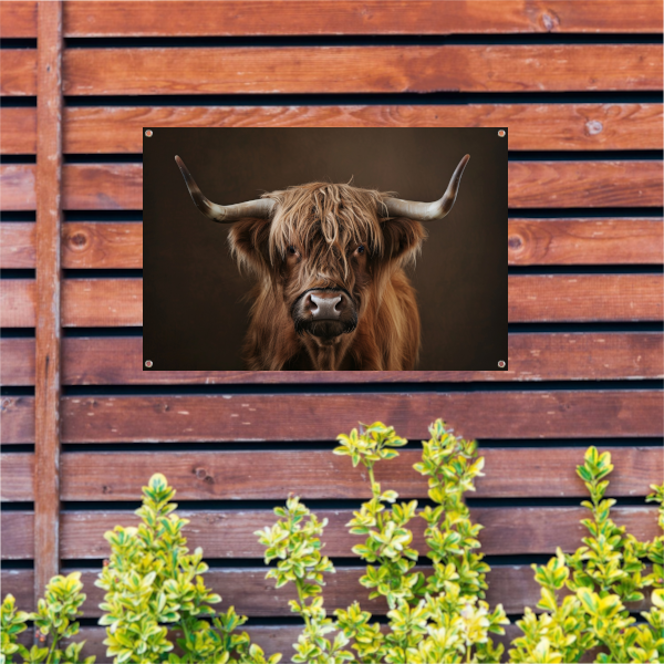 Schotse hooglander met statige blik tuinposter