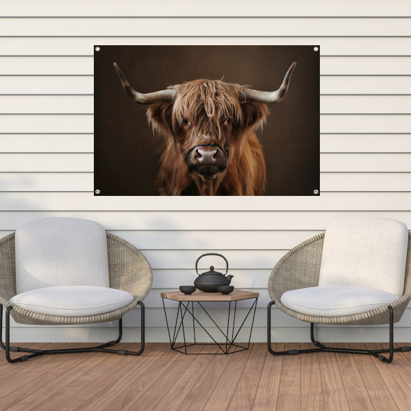 Schotse hooglander met statige blik tuinposter