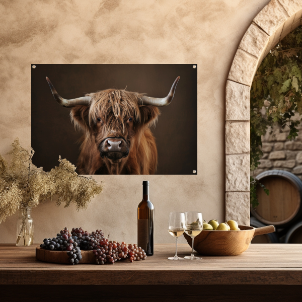 Schotse hooglander met statige blik tuinposter