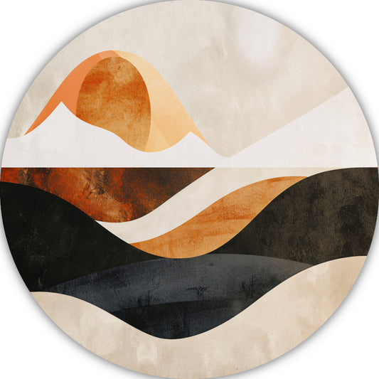 Golvende Abstractie in Warme Aardekleuren aluminium muurcirkel