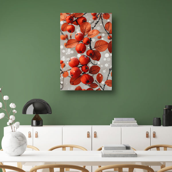 Rode appels met sneeuw aan tak canvas